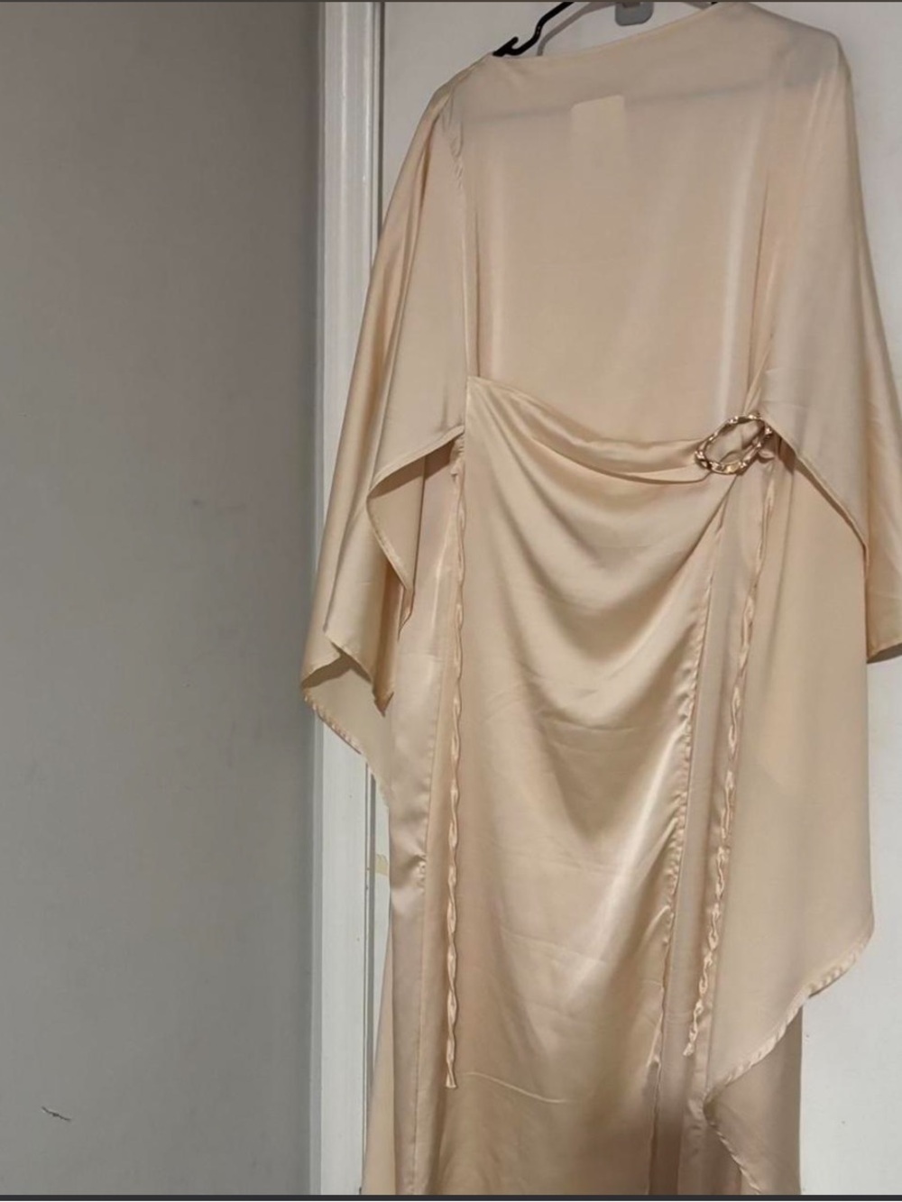 Cream Satin Maxi Dress with Draped Ring Detail